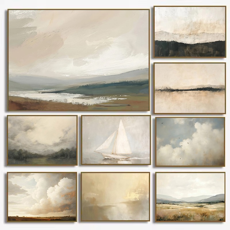 Interior Design Drawing - Abstrato cloudscape veleiro paisagem costeira neutro