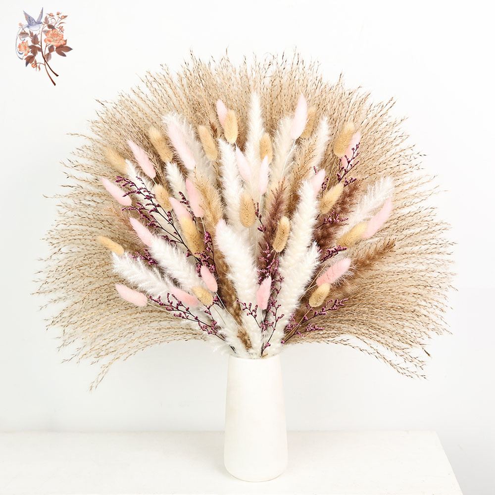 Dried Pampas Bundle - Fofo pampas coelho caudas grama rosa