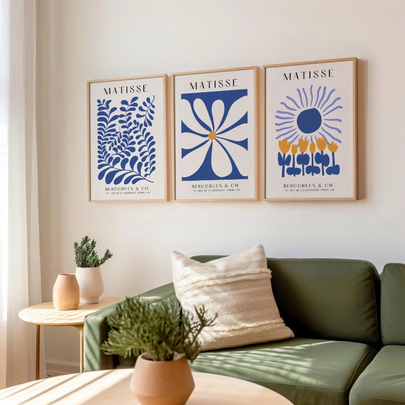 Abstract Canvas Set - Conjunto de 3 impressões Blue Matisse