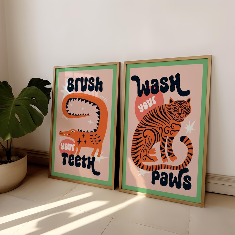 2 pçs/set tigre lavar suas pat - Abstract Canvas Set avaliação e preço