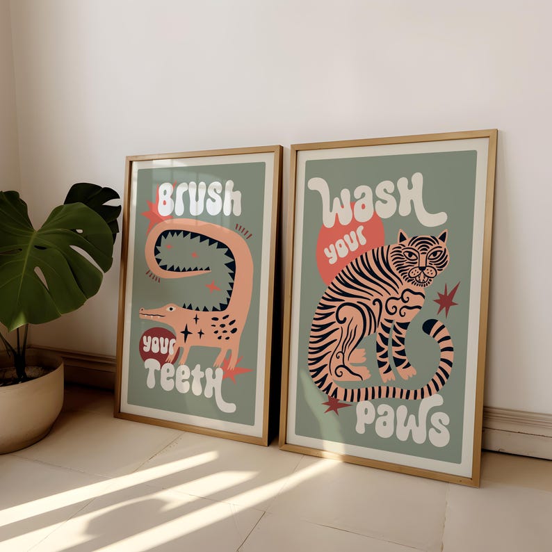 2 pçs/set tigre lavar suas pat - Abstract Canvas Set avaliação e preço