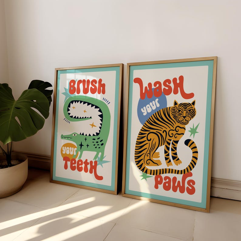2 pçs/set tigre lavar suas pat - Abstract Canvas Set avaliação e preço