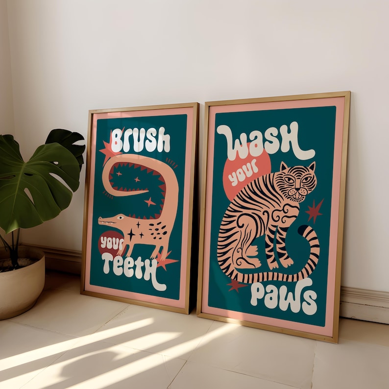 2 pçs/set tigre lavar suas pat - Abstract Canvas Set avaliação e preço
